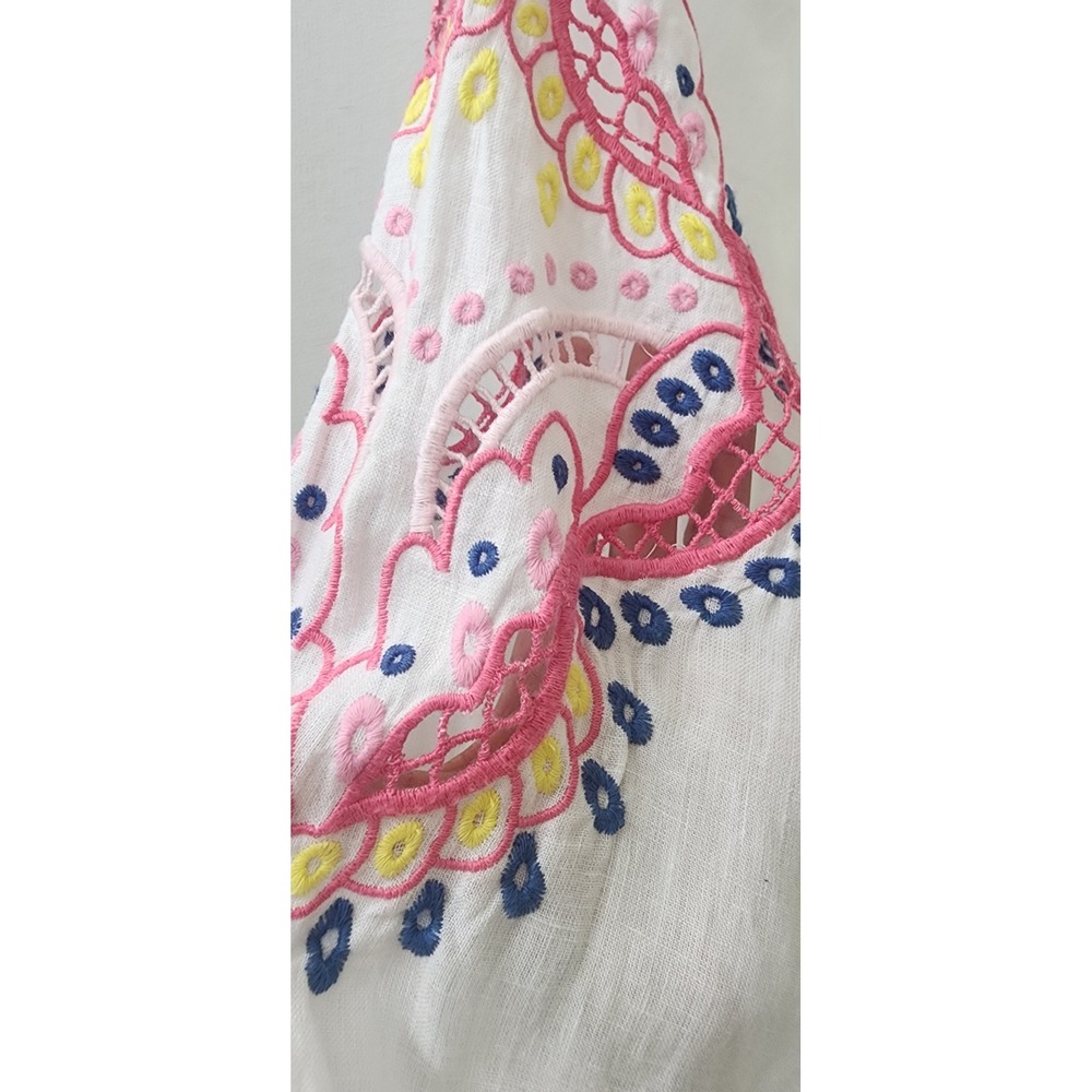 Charter Club Luxury White Linen Embroidered Peasant Blouse Tassel Tie Medium - Picture 7 of 7